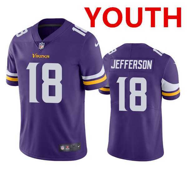 Youth Minnesota Vikings #18 Justin Jefferson 2020 Purple Vapor Untouchable Limited Stitched Jersey